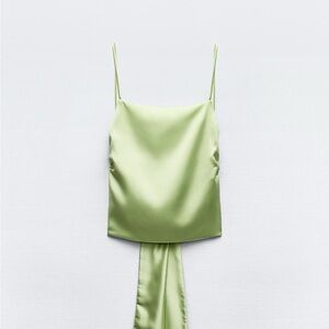 Green Satin Backless Top